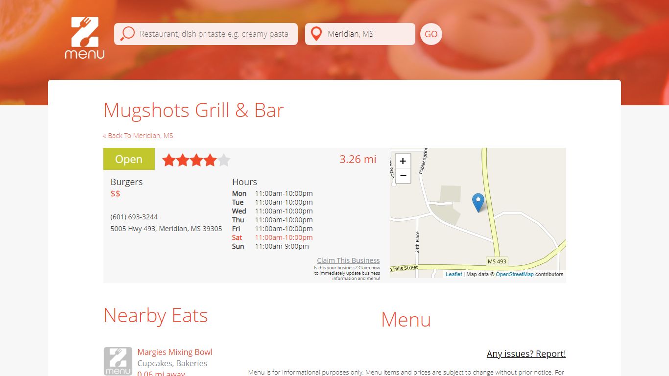 Online Menu of Mugshots Grill & Bar Restaurant, Meridian, Mississippi ...